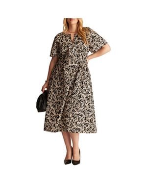Estelle Noirette Bow Print Midi Dress - Brown