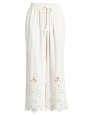 Treasure & Bond Cutwork Hem Linen Blend Pull-On Pants - White