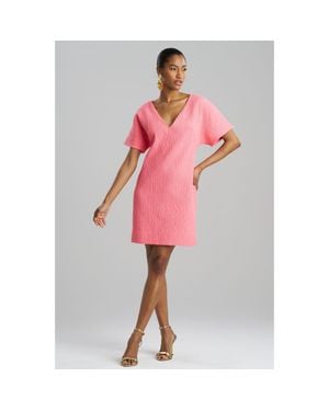 Natori Textured Cotton Jacquard Short Sleeve Sheath Dress - Pink