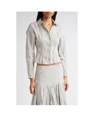 Paloma Wool Aneko Crinkle Cotton Blend Crop Button-Up Shirt - Gray