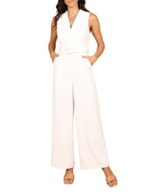 Petal & Pup Sienna Belted Sleeveless Wide Leg Jumpsuit - White
