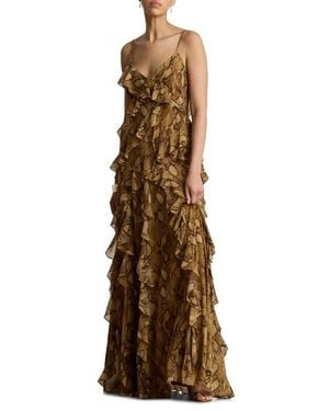 Ralph Lauren Snakeskin Print Crinkle Georgette Cocktail Dress - Natural