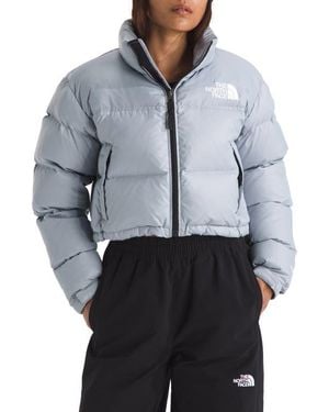 The North Face Nuptse Water Repellent 700 Fill Power Down Short Puffer Jacket - Gray