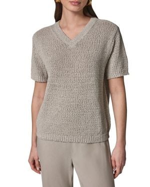 Donna Karan Cotton Blend V-Neck Sweater - Gray