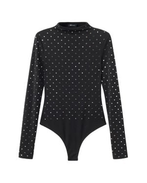 Mango Selection Crystal Embellished Long Sleeve Bodysuit - Black
