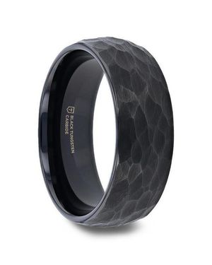 Larson Jewelers Renegade Domed Hammered Tungsten Carbide Brushed Wedding Band - Blue