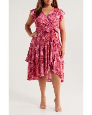 Chelsea28 Flutter Sleeve Faux Wrap Midi Dress - Red