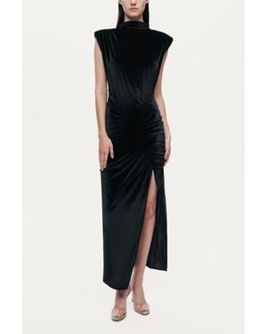 Nocturne High-Neck Ruched Midi Dress - Black
