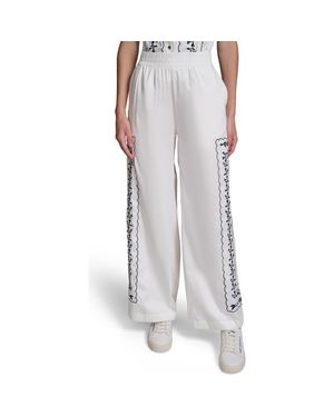 KARL LAGERFELD Embroidered Wide Leg Pants - Gray