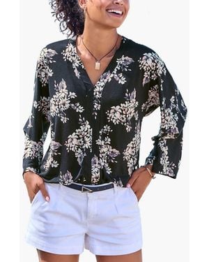 Lascana Printed Long Sleeve Top - Black