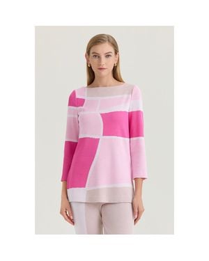 Ming Wang Colorblock Jacquard Soft Knit Tunic - Pink