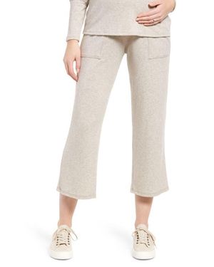 Maternal America Wide Leg Crop Maternity Pants - Natural