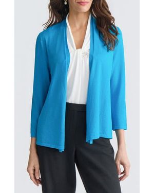 Kasper Stitch Detail Three-Quarter Sleeve Cardigan - Blue