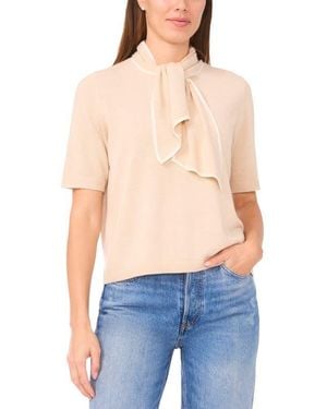 Cece Tipped Tie Neck Sweater - Blue