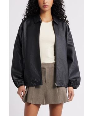 Open Edit Oversize Faux Leather Jacket - Black