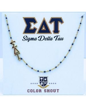Color Shout Sigma Delta Tau Greek Letter Side Set Necklace - Blue