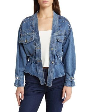 NIKKI LUND Alina Stud Peplum Denim Jacket - Blue