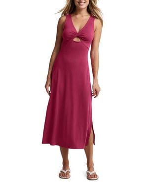 Beyond Yoga Twist Keyhole Midi Dress - Red