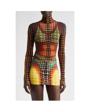 Jean Paul Gaultier Re-Edition Polka Dot Trompe L'Oeil Long Sleeve Mesh Top - Multicolor