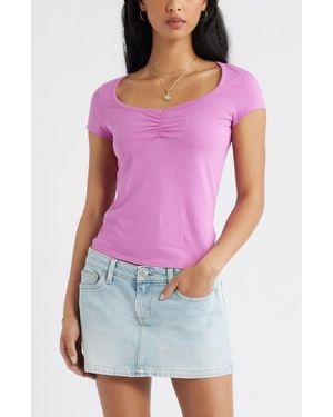 BP. Ruched Front Cotton T-Shirt - Purple