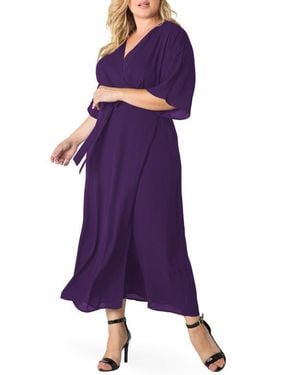 Standards & Practices Short Sleeve Wrap Maxi Dress - Purple