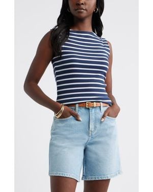 Caslon Boat Neck Rib Tank - Blue
