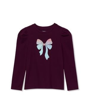 Lands' End Girls Long Sleeve Graphic Tee With Puff Shoulder - Purple