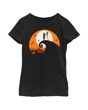 Nightmare Before Christmas Girl's Jack And Sally On Spiral Hill T-Shirt - Black