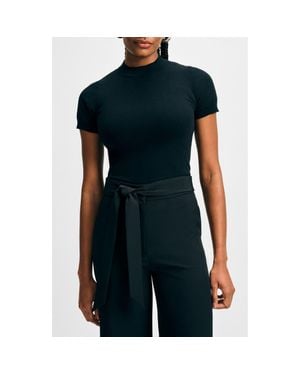 Isaac Mizrahi New York Mock Neck Short Sleeve Sweater - Black