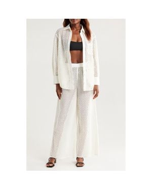 Solid & Striped The Bronte Embroidered Eyelet Long Sleeve Cover-Up Tunic Shirt - White