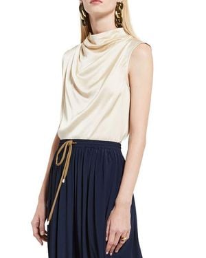 Ottod'Ame Draped Satin Sleeveless Top - Blue