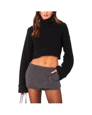 Edikted Oversize Turtleneck Rib Crop Sweater - Black