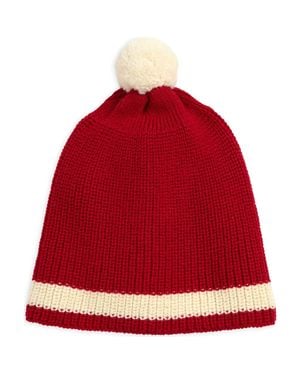 Bode Stripe Merino Wool Pom Beanie - Red