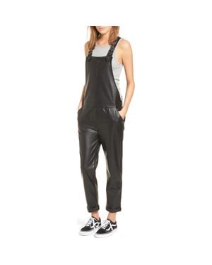David Lerner Faux Leather Overalls - Black