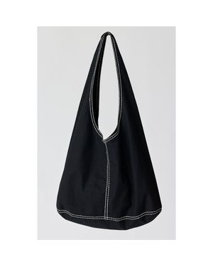 Crescent Contrast Stitch Hobo Bag - Black