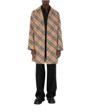 Burberry Long Reversible Gabardine Car Coat - Natural