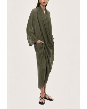 Nocturne Draped Wrap Midi Dress - Green