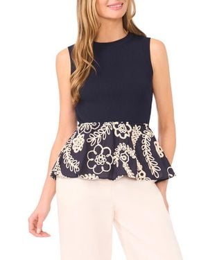 Ted Baker Embroidered Detail Mixed Media Peplum Top - Blue