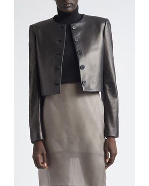 Brandon Maxwell The Ryder Boxy Leather Crop Jacket - Black