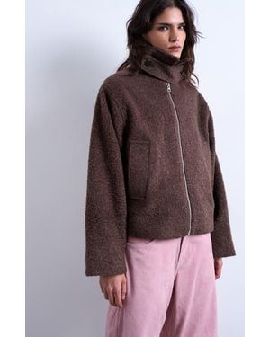 TOPSHOP Tab Bouclé Bomber Jacket - Brown