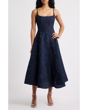 Sister Jane Maison Crystal Detail Floral Jacquard Cocktail Dress - Blue