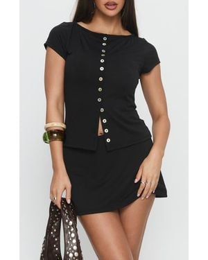 Princess Polly Angellina Jersey Button-Up Top - Black