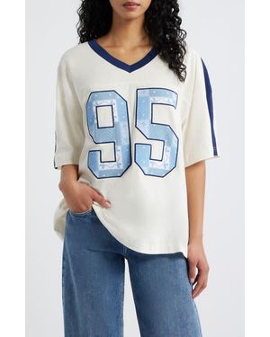 GOLDEN HOUR Quilt Graphic Cotton Top - Blue