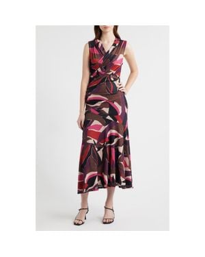 Rails Vanya Abstract Print Faux Wrap Midi Dress - Red