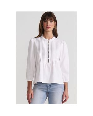 Lands' End Plus Size Lightweight Jersey Button Pintuck Top - White