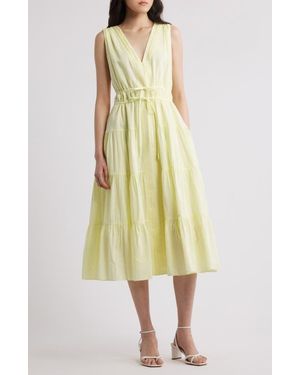 Kobi Halperin Lace Detail Sleeveless Cotton Midi Dress - Yellow