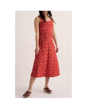 Seasalt Cornwall Sun Gleam Sleeveless Stretch Organic Cotton Jersey Midi Dress - Red