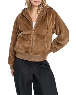 Champion Faux Fur Bomber Hoodie - Brown