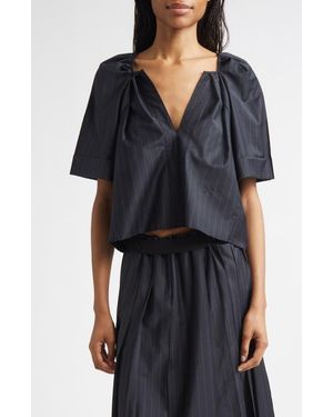 Nackiyé Grand Bazaar Pinstripe Crop Stretch Wool Blend Top - Black
