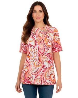 Jessica London Stretch Knit Cutout Swing Tunic - Red